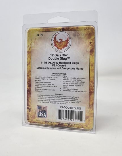 Phoenix Rising 12 Gauge Ammunition Double Slug PR12DS 2-3/4" With Two 7/8oz Alloy Hardened Slugs 3 Rounds