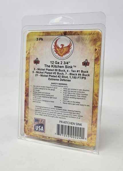 Phoenix Rising 12 Gauge Ammunition Extreme Defense PR12KS 2-3/4" Kitchen Sink Mixed Buckshot 3 Rounds