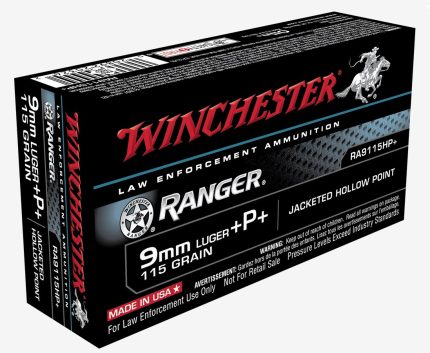 Winchester 9mm +P+ Ammunition Ranger RA9115HP 115 Grain Jacketed Hollow Point 50 Rounds