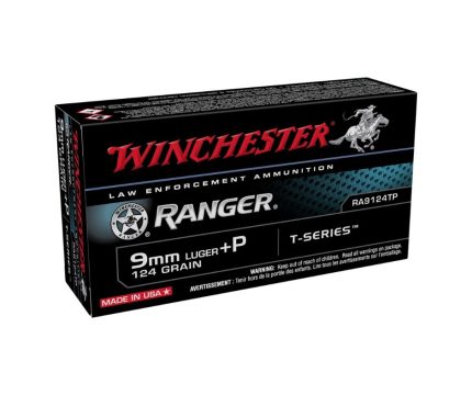 Winchester 9mm +P Ammunition Ranger T-Series RA9124TP 124 Grain Jacketed Hollow Point 50 Rounds