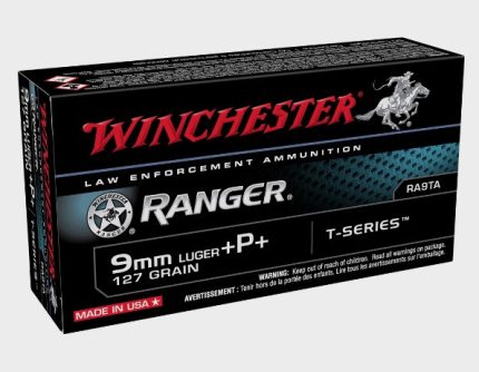 Winchester 9mm +P+ Ammunition Ranger T-Series RA9TA 127 Grain Jacketed Hollow Point 50 Rounds