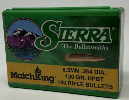 Sierra 6.5mm (.264 Dia) Reloading Bullets Matchking SRAA1725 120 Grain Hollow Point Boat Tail 100 Pieces