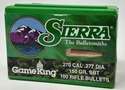 Sierra 270 Cal (.277 Dia) Reloading Bullets Gameking SRAA1840 150 Grain Boat Tail Spitzer Soft Point 100 Pieces