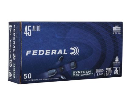 Federal 45 Auto Ammunition Syntech Defense S45SJT2 205 Grain Syntech Semi-Jacketed Hollow Point 50 Rounds