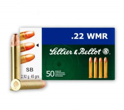 Sellier & Bellot 22 Magnum Ammunition 45 Grain Copper Plated Round Nose CASE 1500 rounds
