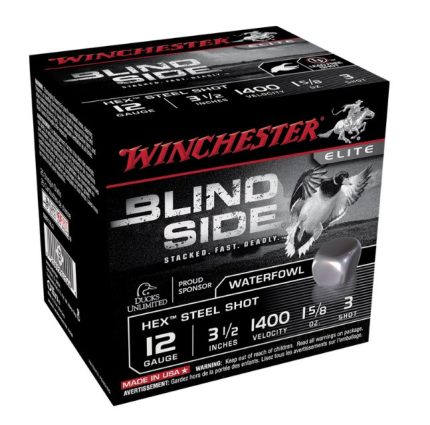 Winchester 12 Gauge Ammunition Blind Side SBS12L3BOX 3-1/2" #3 Hex Steel Shot 1-5/8oz 1400fps 25 Rounds