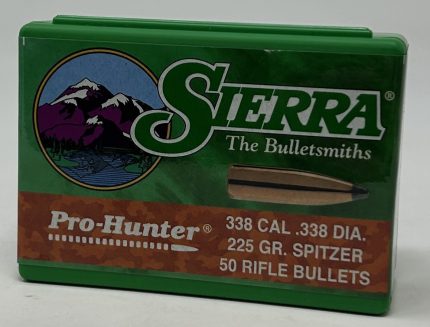 Sierra 338 Cal (.338 Dia) Reloading Bullets Pro Hunter  SRAA2620 225 Grain Spitzer Soft Point 50 Pieces