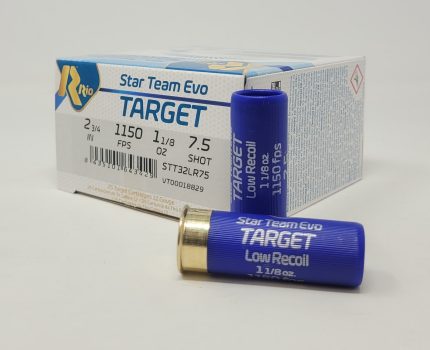 Rio 12 Gauge Ammunition Star Team Evo Target Low Recoil STT32LR75CASE 2-3/4" #7.5 Shot 1-1/8oz 1150fps CASE 250 Rounds