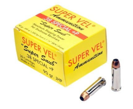 Super Vel 38 Special +P Ammunition Super Snub SVEL38SPLPSSJHP20 90 Grain Jacketed Hollow Point 20 Rounds