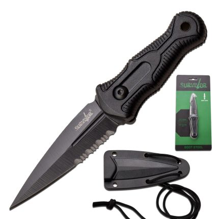 Survivor Boot Steel Fixed Blade Boot Knife SVFIX013BKCS Black