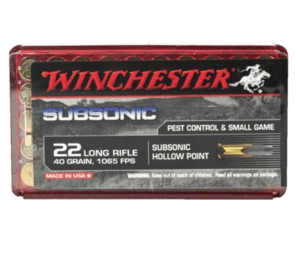 Winchester 22 LR Ammunition Subsonic W22SUB 40 Grain Hollow Point 50 Rounds