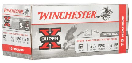 Winchester 12 Gauge Ammunition SUPER X XPERT HIGH VELOCITY WEX12LBBVP 3-1/2" Steel BB Shot 1-3/8oz 1550fps 75 Rounds
