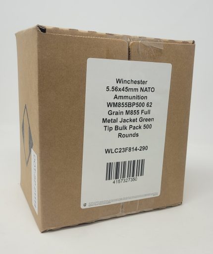 Winchester 5.56x45mm NATO Ammunition WM855BP500 62 Grain M855 Full Metal Jacket Green Tip Bulk Pack 500 Rounds