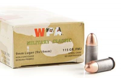 Wolf 9mm Ammunition Military Classic 115 Grain Full Metal Jacket CASE 500 rounds