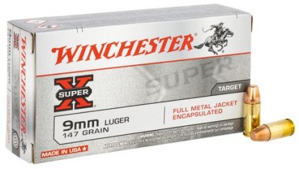Winchester 9mm Ammunition Super-X X9MMSU2CN 147 Grain Full Metal Jacket Encapsulated 50 Rounds