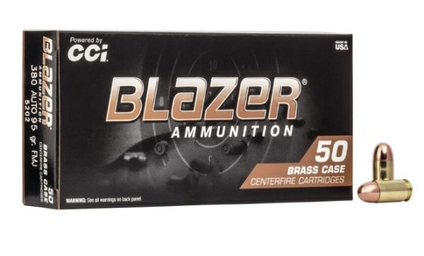 CCI Blazer Brass 380 Auto Ammunition 5202 95 Grain Full Metal Jacket 50 Rounds