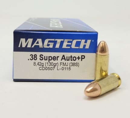 Magtech 38 Super Auto +P Ammunition MT38S 130 Grain Full Metal Jacket 50 Rounds