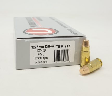 Underwood 9x25mm Dillon Ammunition UW211 125 Grain Flat Nose Full Metal Jacket 50 Rounds